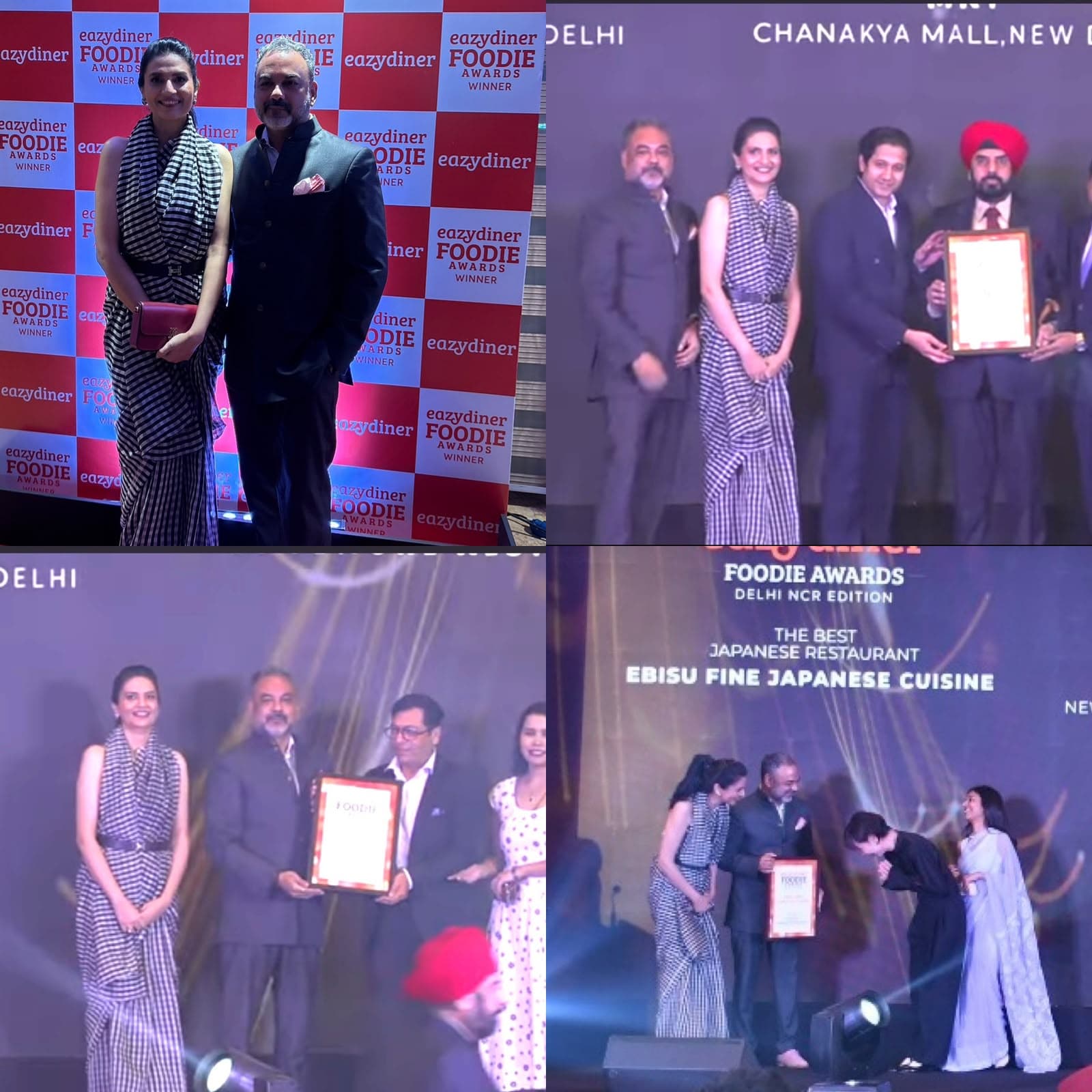 Maneesh Baheti and Sonali Anand Baheti presenting awards at EazyDiner Foodie Awards Delhi NCR Edition