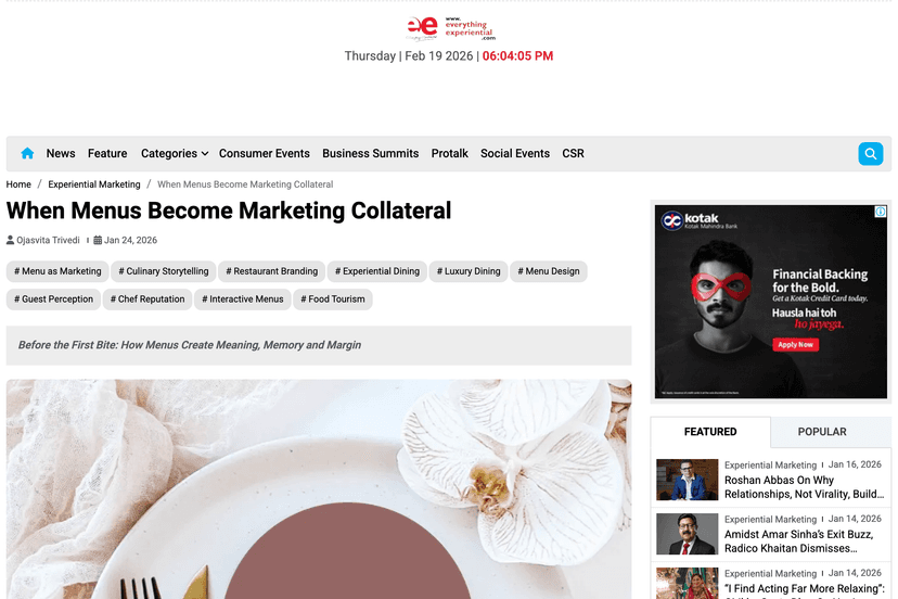 When Menus Become Marketing Collateral - Everything Experiential January 24, 2026, Haute Services media coverage